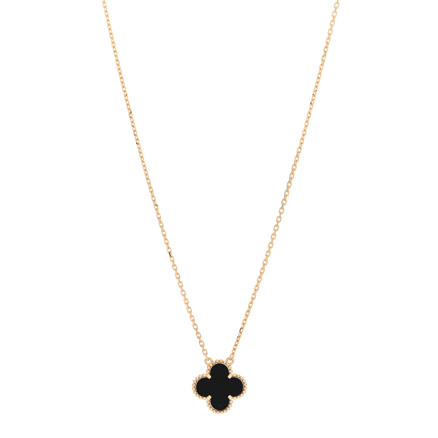 18K Yellow Gold Black Onyx Vintage Alhambra Pendant Necklace
