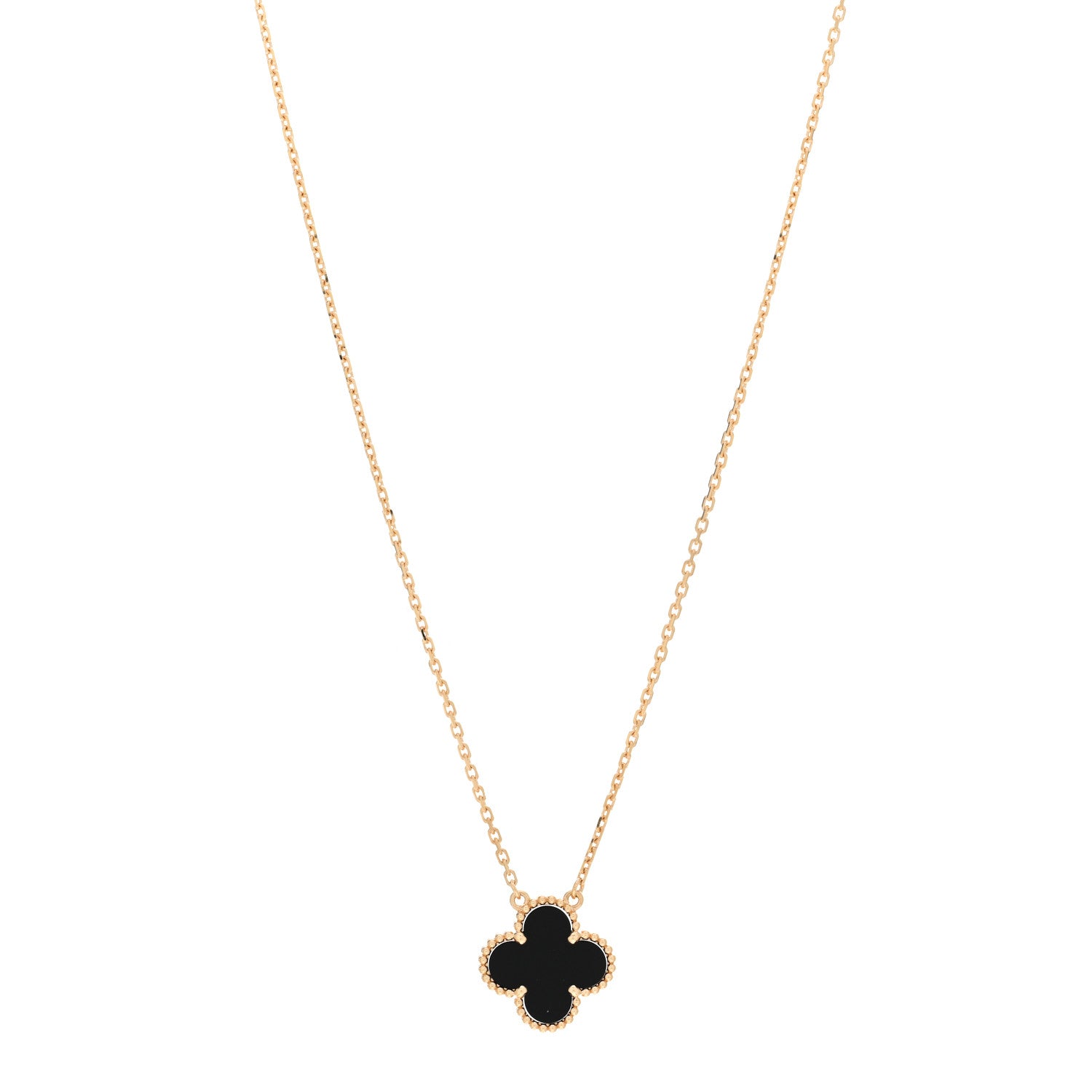 Van Cleef & Arpels 18K Yellow Gold Black Onyx Vintage Alhambra Pendant Necklace 1 of 5
