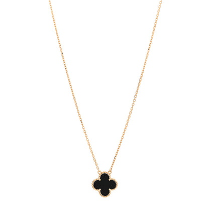 Van Cleef & Arpels 18K Yellow Gold Black Onyx Vintage Alhambra Pendant Necklace 1 of 5