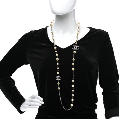 Chanel Pearl Baguette Crystal CC Long Necklace Silver 2 of 7