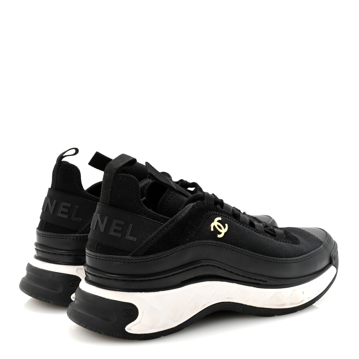 Chanel Velvet Calfskin Mixed Fibers CC Sneakers 38 Black 5 of 9