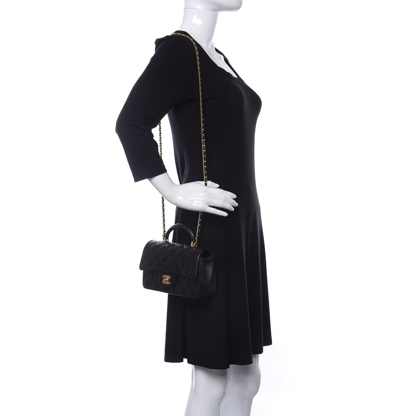 Lambskin Quilted Mini Top Handle Rectangular Flap Black