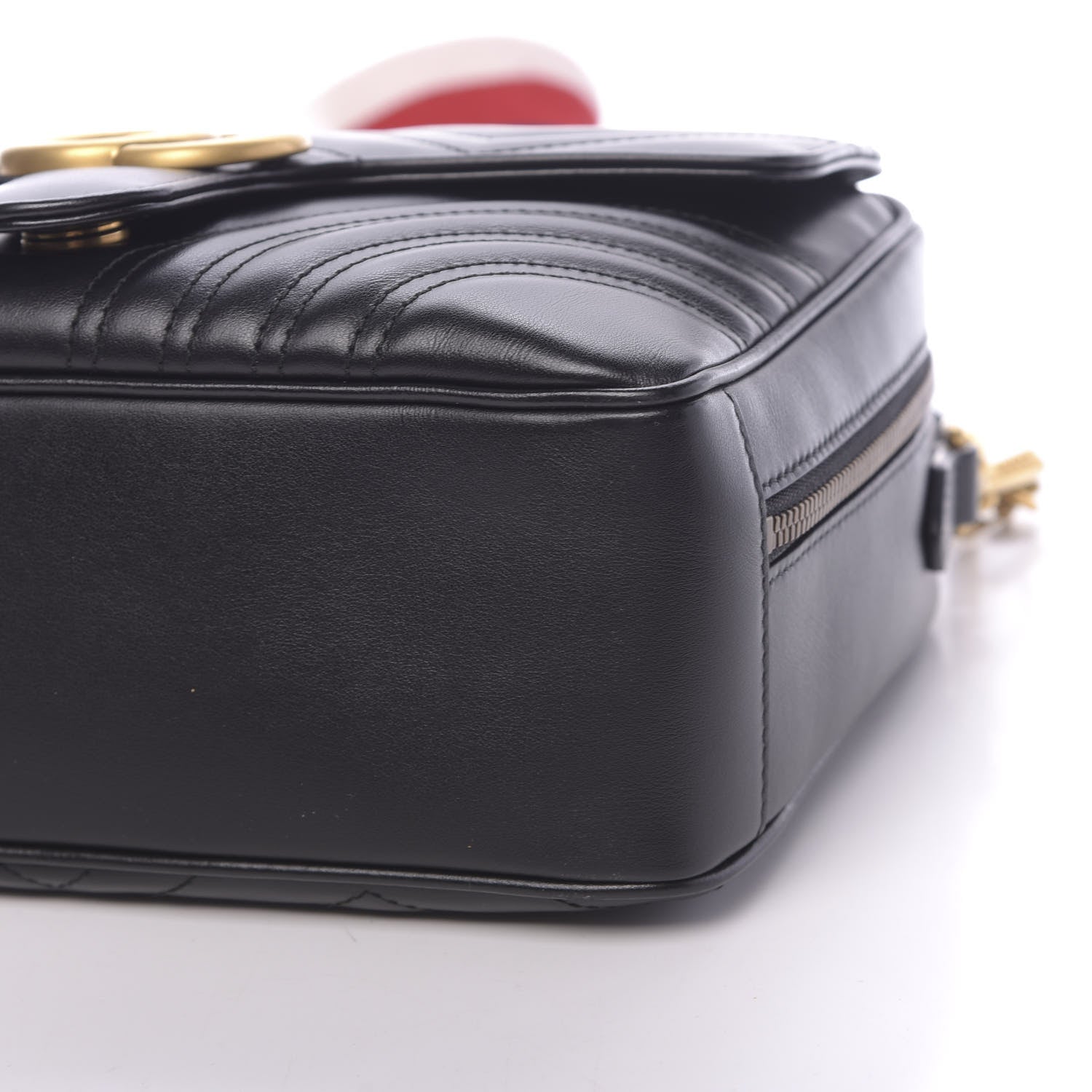 Gucci Calfskin Matelasse Sylvie Web Small GG Marmont Top Handle Shoulder Bag Black 10 of 11