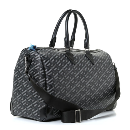 Versace Coated Canvas Calfskin La Greca Signature Travel Bag Black Grey 2 of 10