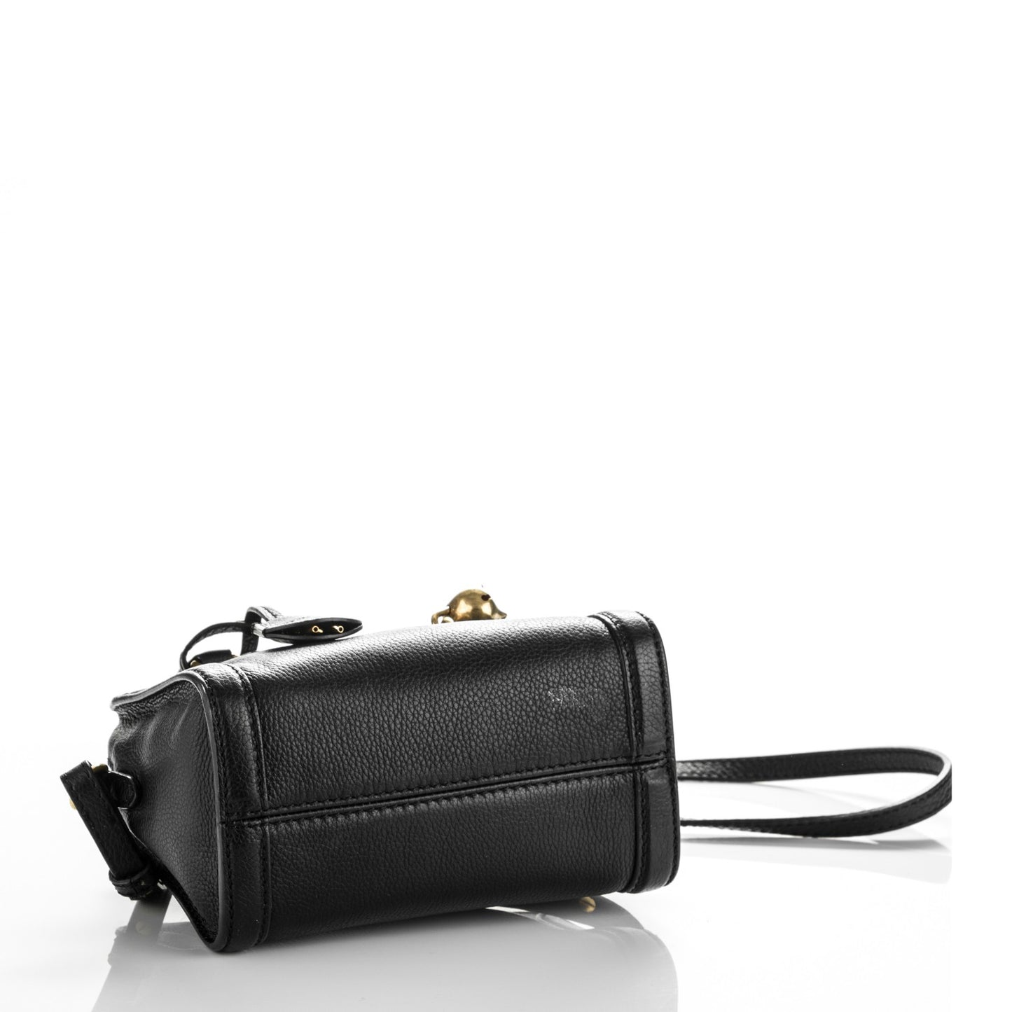 Pebbled Calfskin Mini Padlock Tote Black