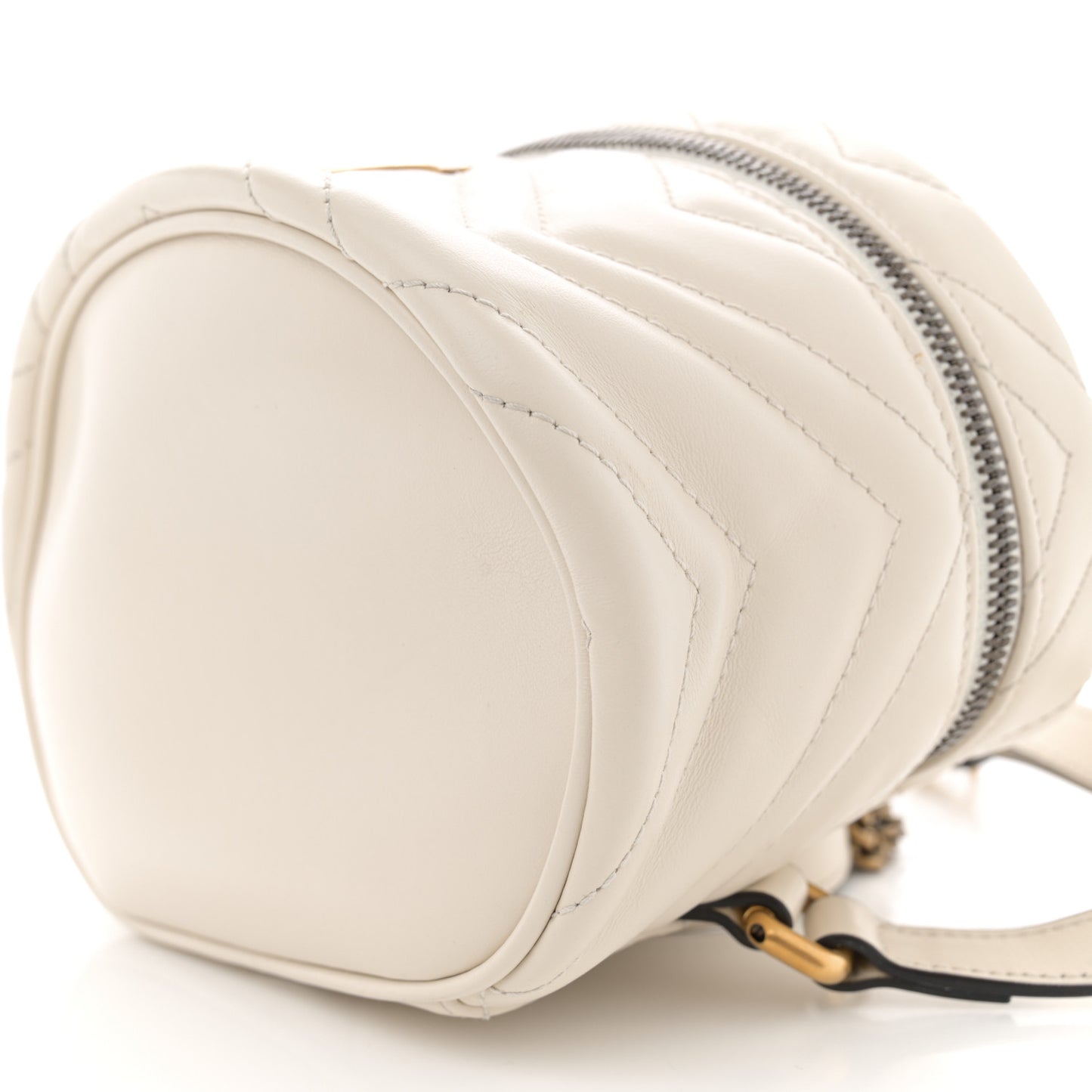 Calfskin Matelasse Mini GG Marmont Round Backpack White