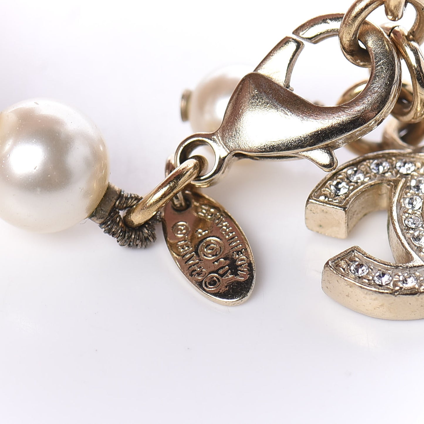 Pearl Crystal CC Bracelet Gold