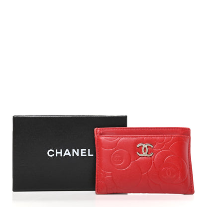 Chanel Lambskin Camellia Embossed Card Holder Dark Red 8 of 8