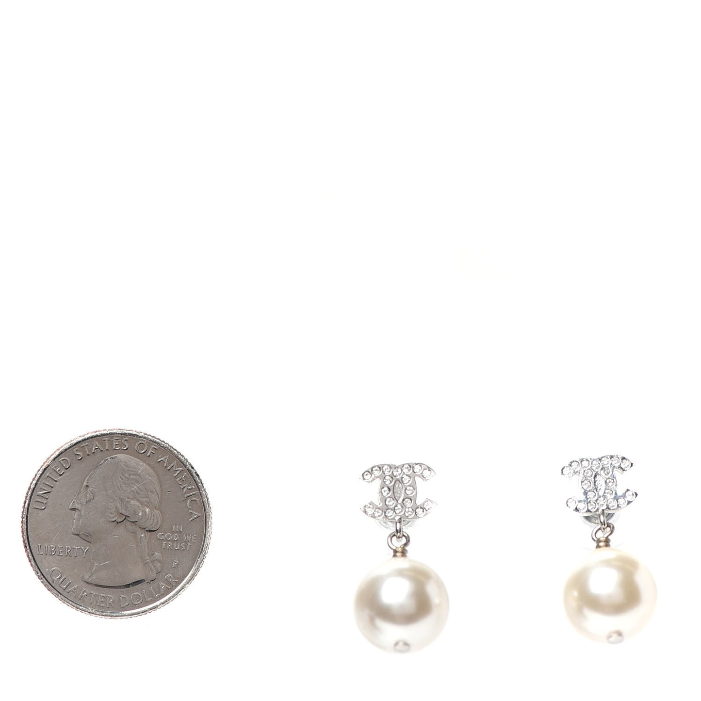 Crystal Pearl CC Drop Earrings Silver Pearly White