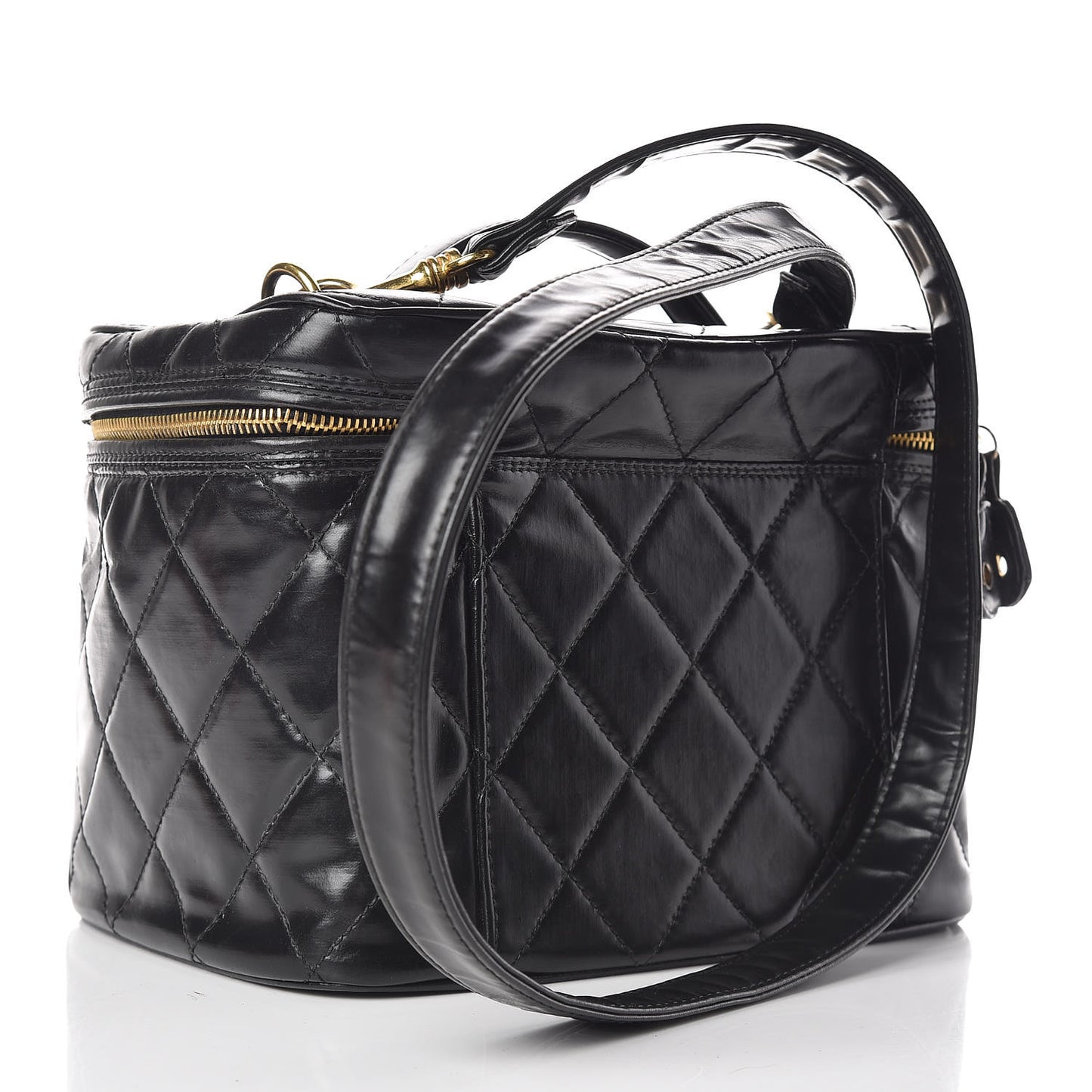 Lambskin Quilted Vanity Cosmetic Case Black