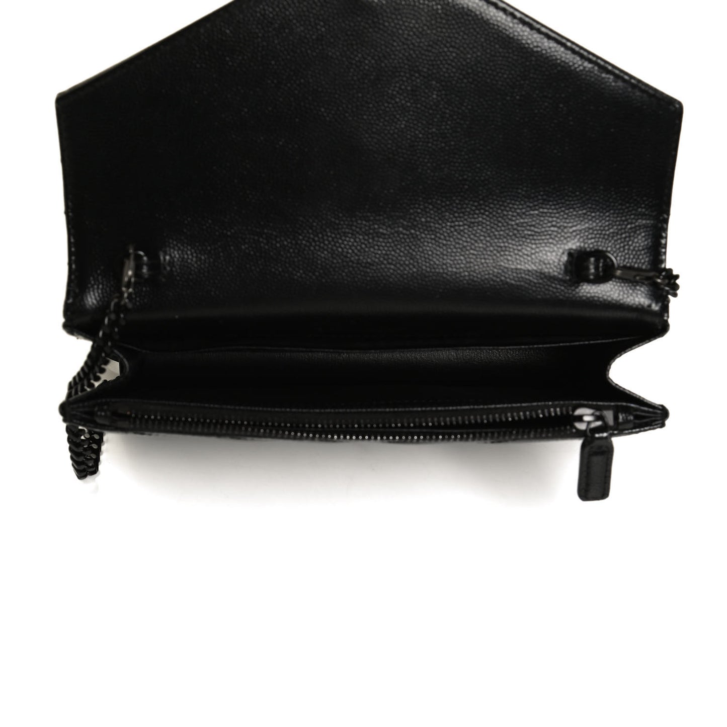 Grain De Poudre Matelasse Chevron Monogram Monochrome Envelope Chain Wallet Black