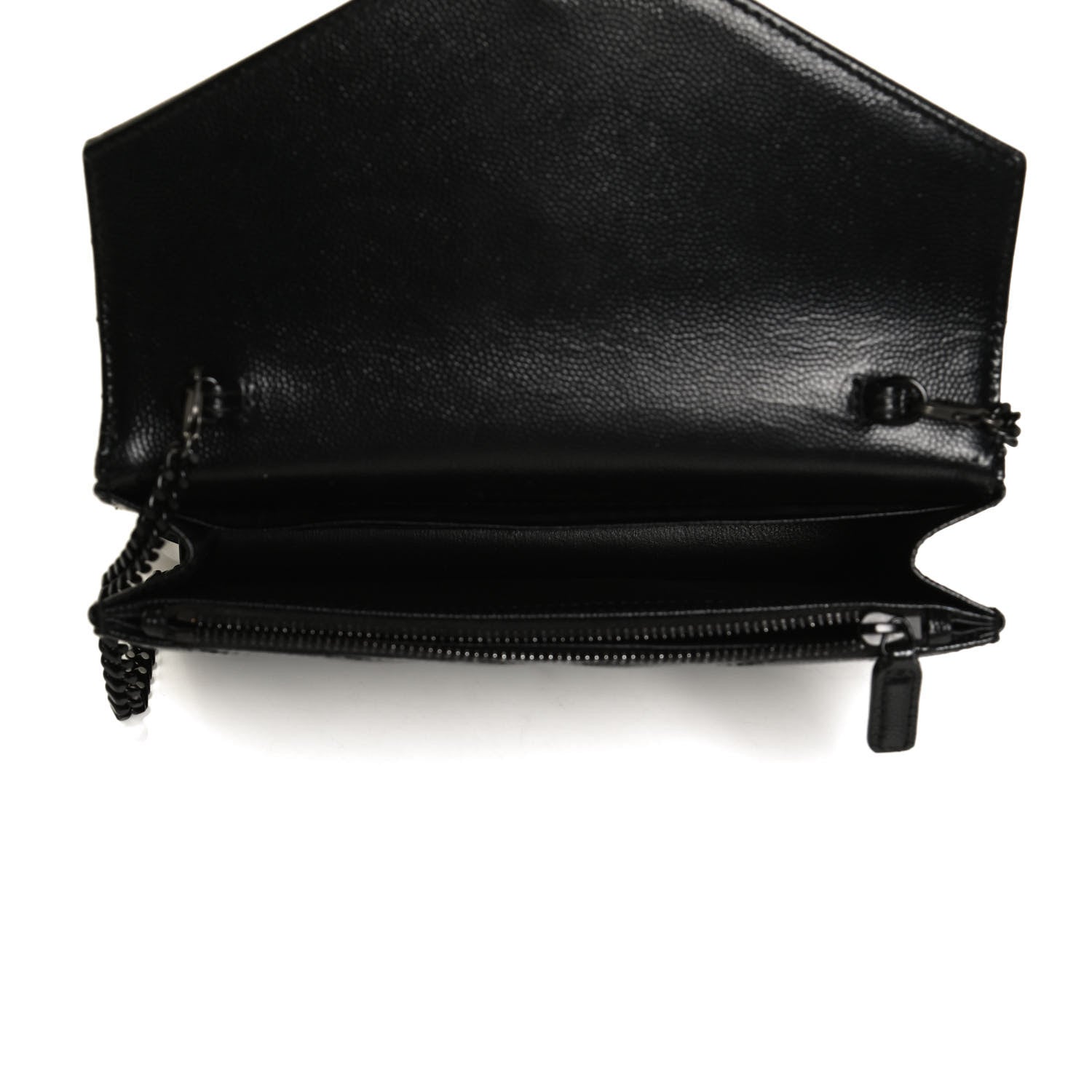 Saint Laurent Grain De Poudre Matelasse Chevron Monogram Monochrome Envelope Chain Wallet Black 5 of 12