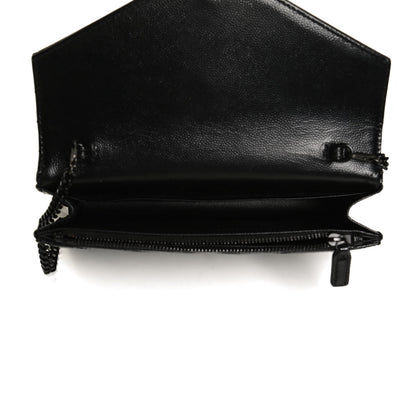 Saint Laurent Grain De Poudre Matelasse Chevron Monogram Monochrome Envelope Chain Wallet Black 5 of 12
