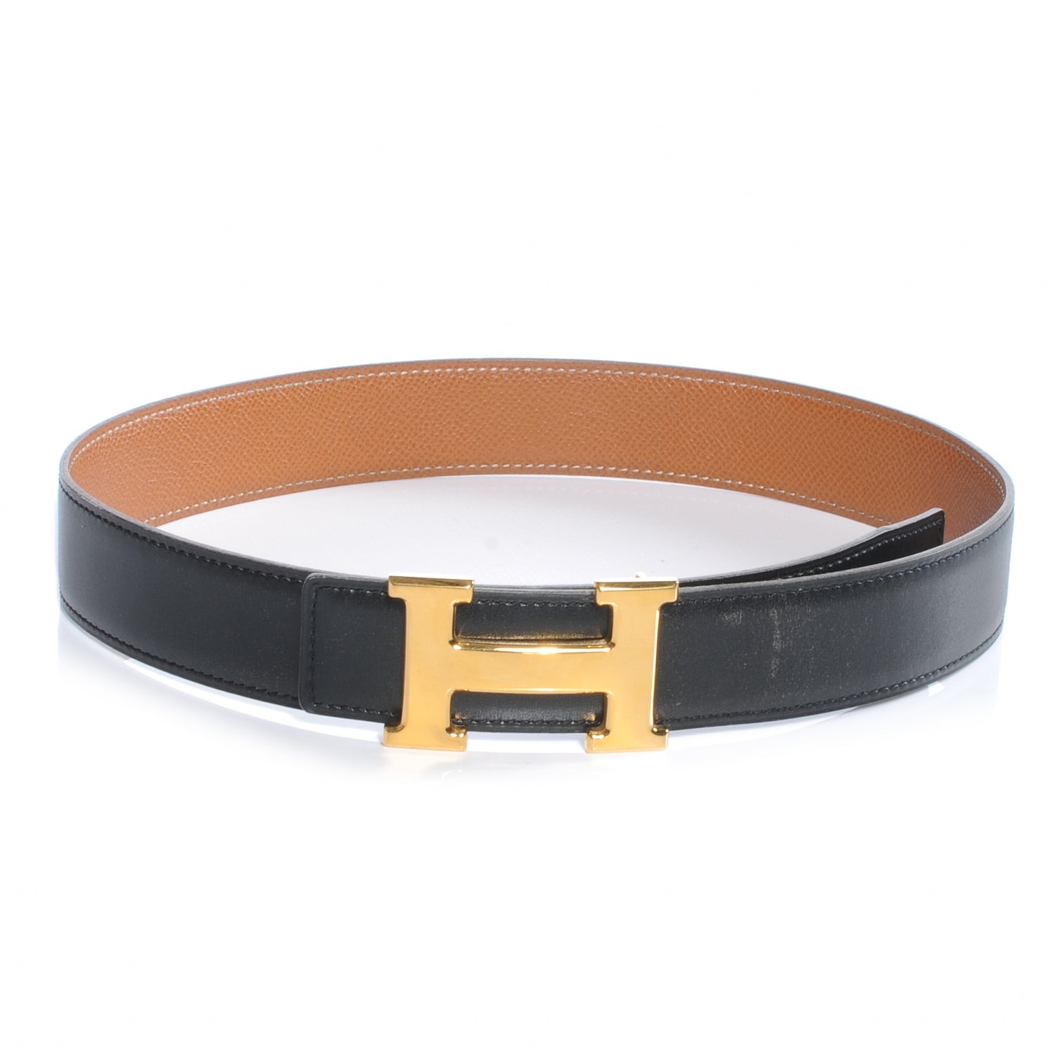 Hermes Box Courchevel 32mm H Belt 65 Black Gold 1 of 6