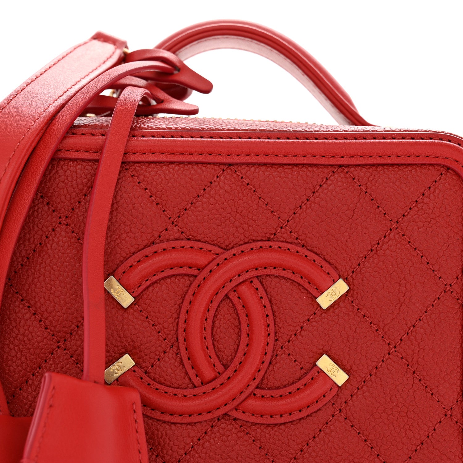 Chanel Caviar Quilted Small CC Filigree Vanity Case Red 9 of 15