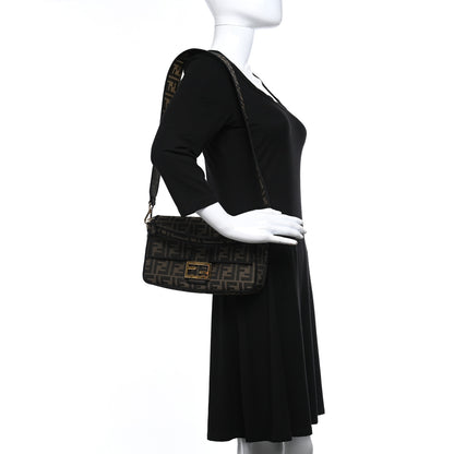 Fendi Fabric Jacquard FF 1974 Medium Baguette Tobacco Moro Black 2 of 10