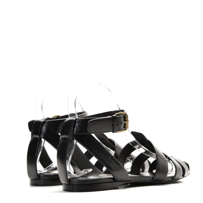Saint Laurent Calfskin Oak Flat Sandals 37 Black 4 of 8