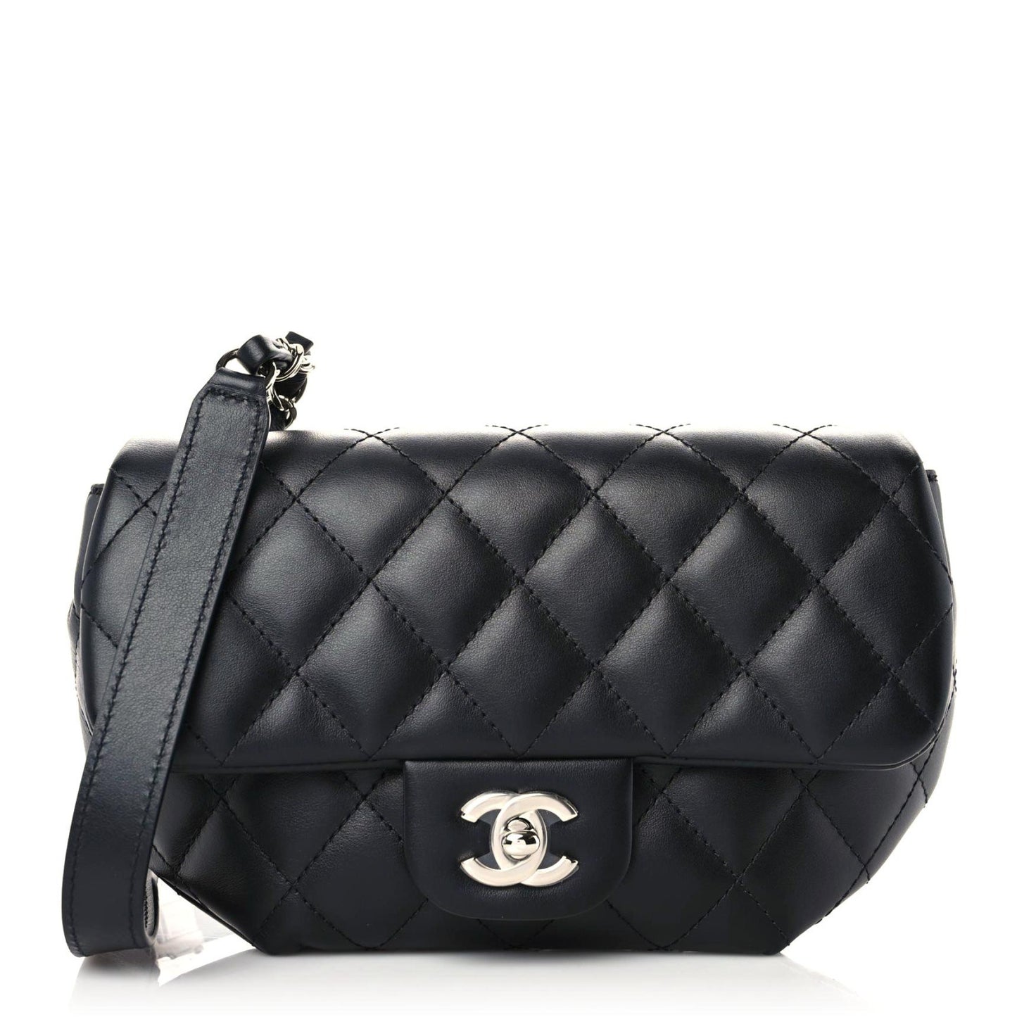 Calfskin Quilted CC Uniform Flap Belt Bag Black