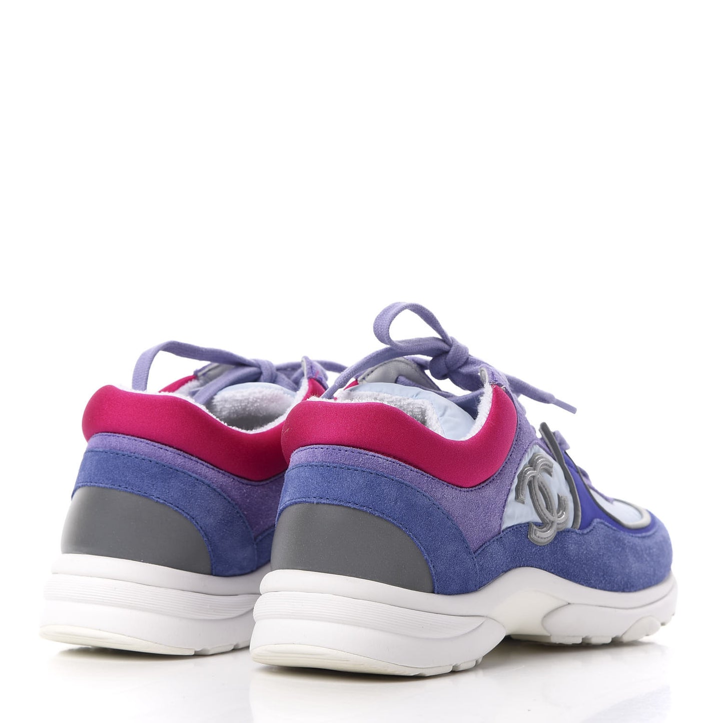 Nylon Calfskin Suede CC Womens Sneakers 37 Light Blue