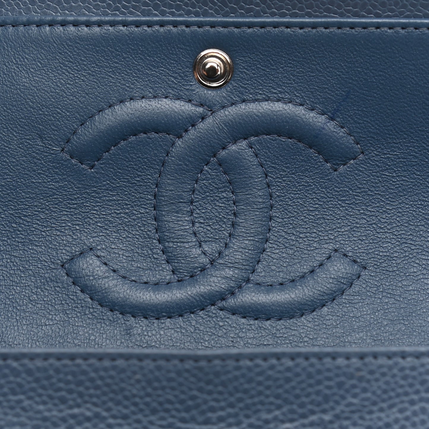 Caviar Quilted Medium Double Flap Blue