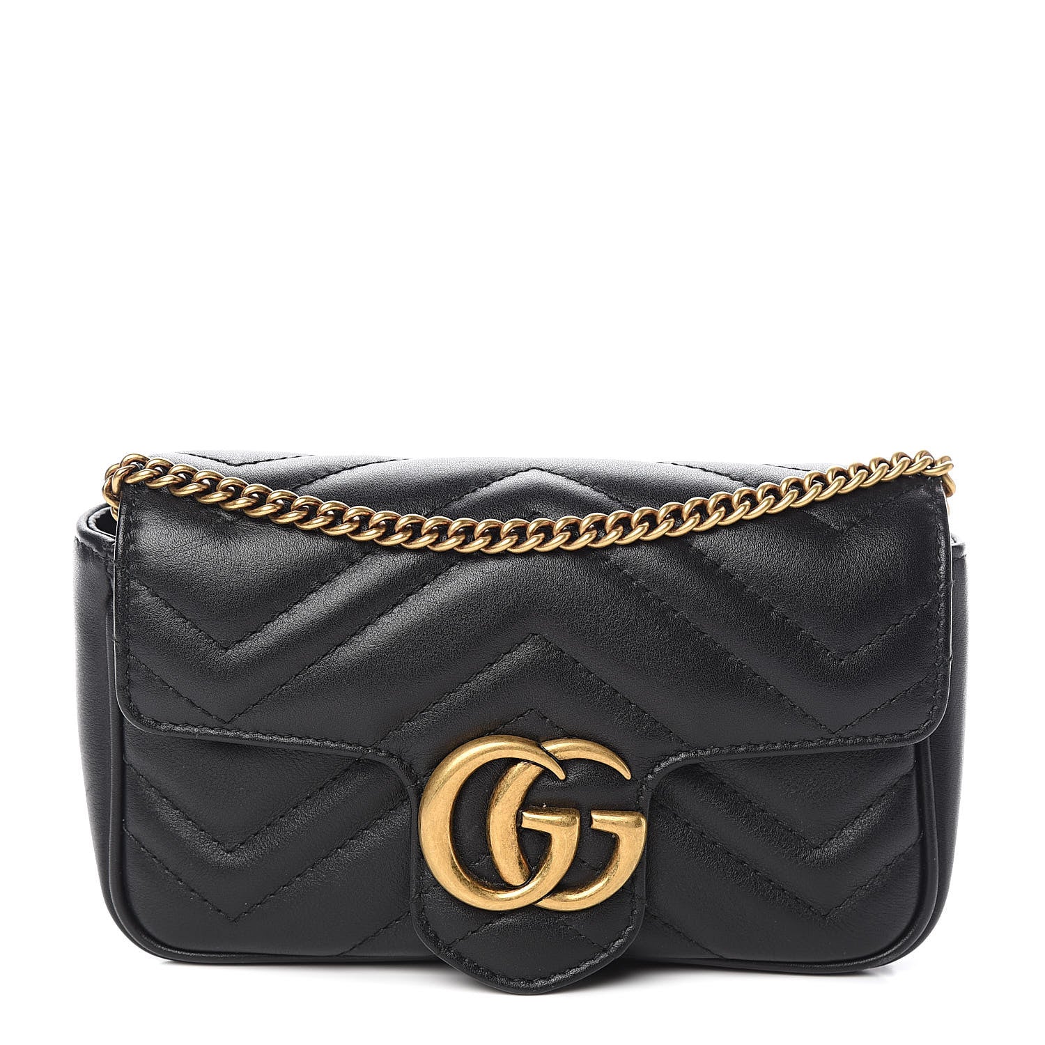 Gucci Calfskin Matelasse Super Mini GG Marmont Shoulder Bag Black 1 of 10