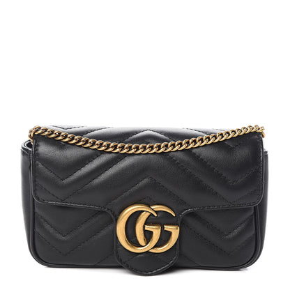 Gucci Calfskin Matelasse Super Mini GG Marmont Shoulder Bag Black 1 of 10