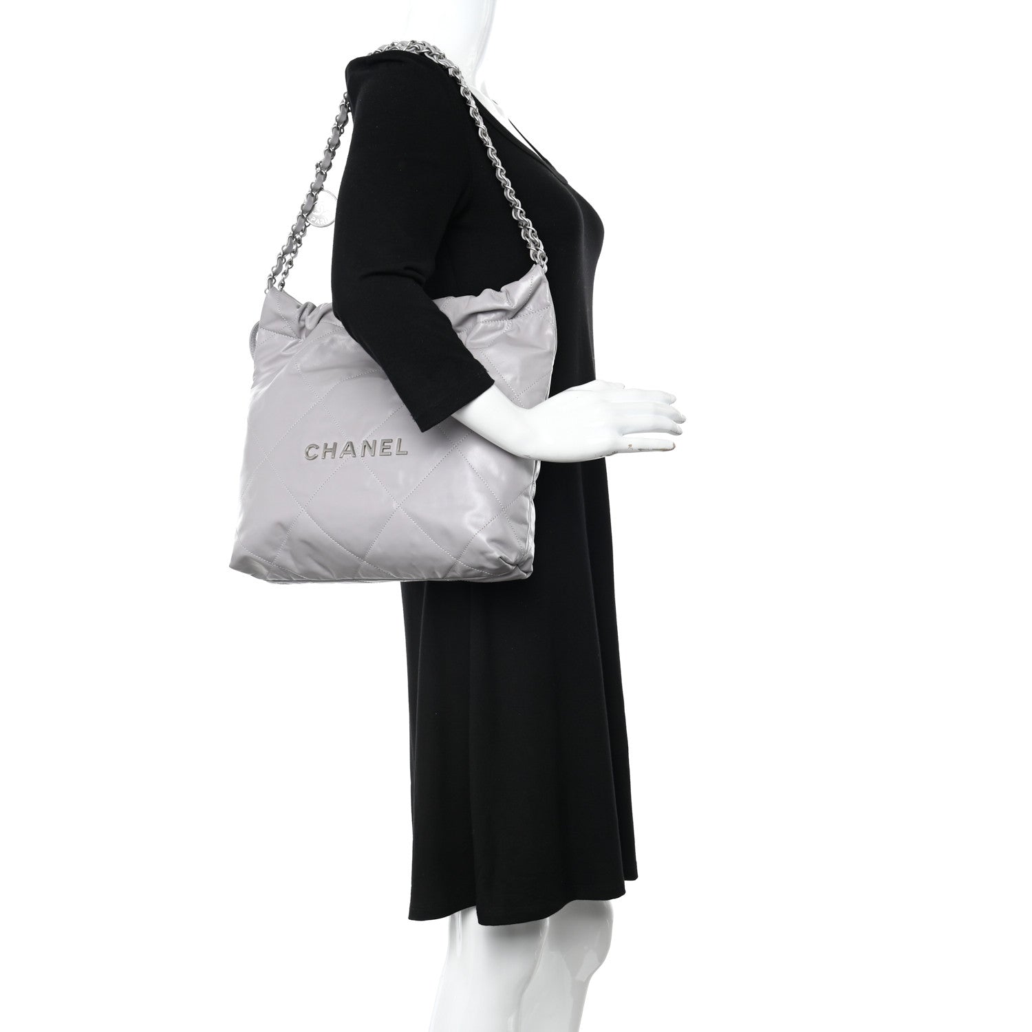 Chanel Shiny Calfskin Quilted Small Chanel 22 Grey 2 of 14