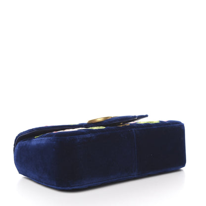 Gucci Velvet Matelasse Deer Embroidered Small GG Marmont Shoulder Bag Cobalt 3 of 9