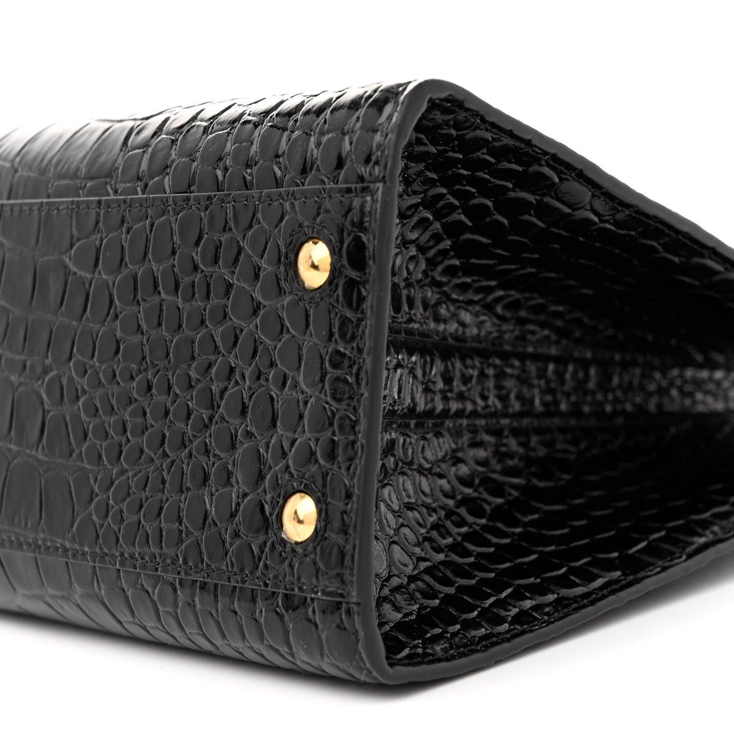 Crocodile Embossed Calfskin Small Frances Tote Black