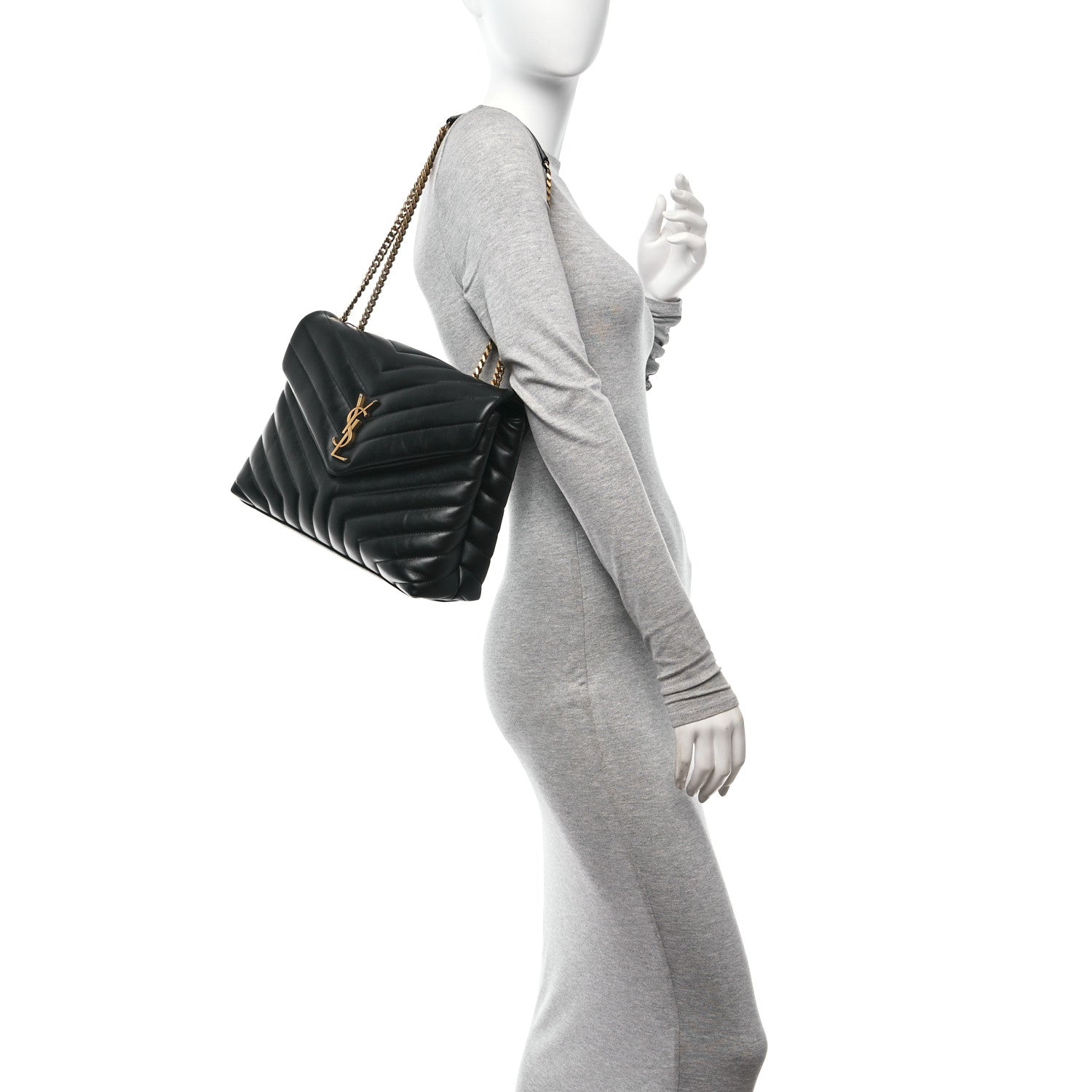 Saint Laurent Calfskin Y Quilted Monogram Medium Loulou Chain Satchel Black 2 of 10