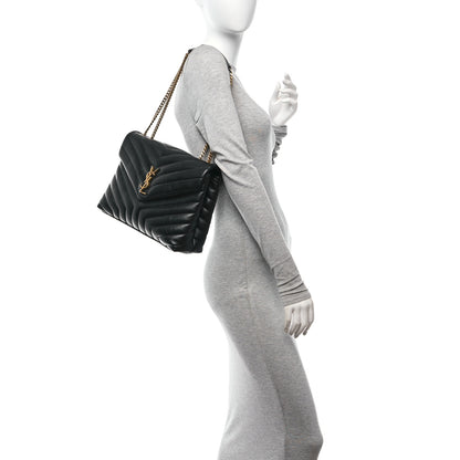 Saint Laurent Calfskin Y Quilted Monogram Medium Loulou Chain Satchel Black 2 of 10