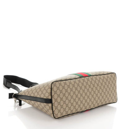 Gucci GG Supreme Monogram Web Medium Zippered Tote Beige Black 4 of 7