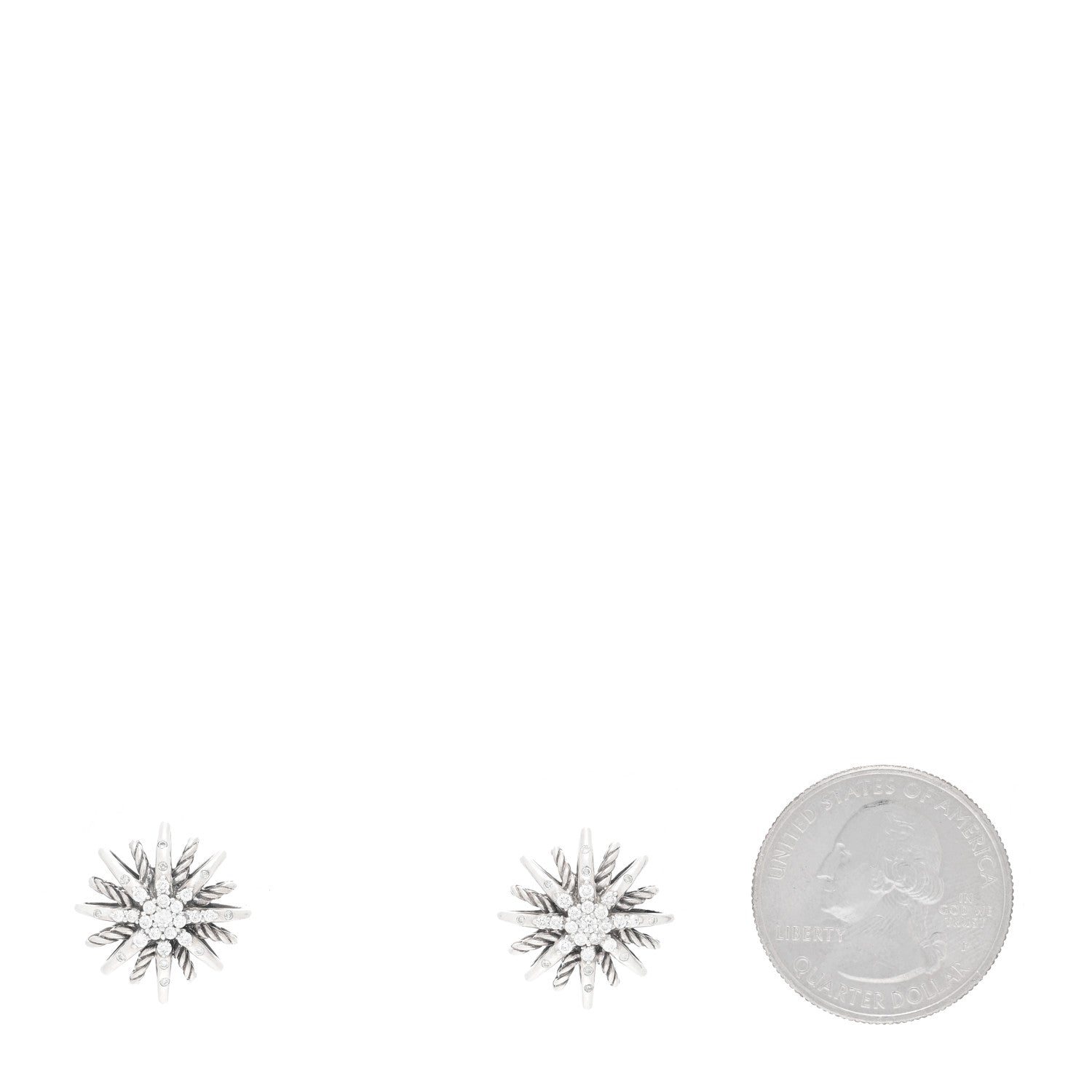 David Yurman Sterling Silver Diamond 16mm Starburst Earrings 2 of 4