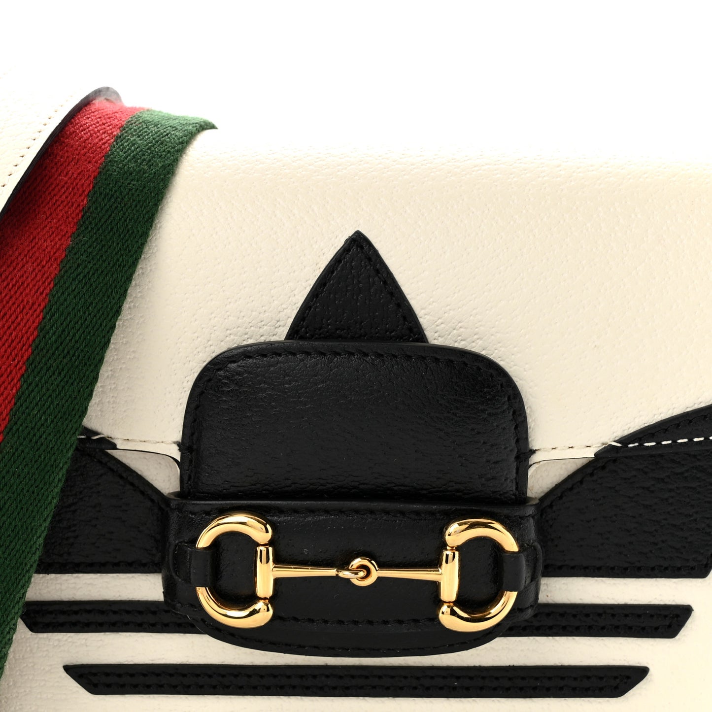 X ADIDAS Textured Dollar Calfskin Web Trefoil Mini Horsebit 1955 Shoulder Bag Off White Black Off White Black