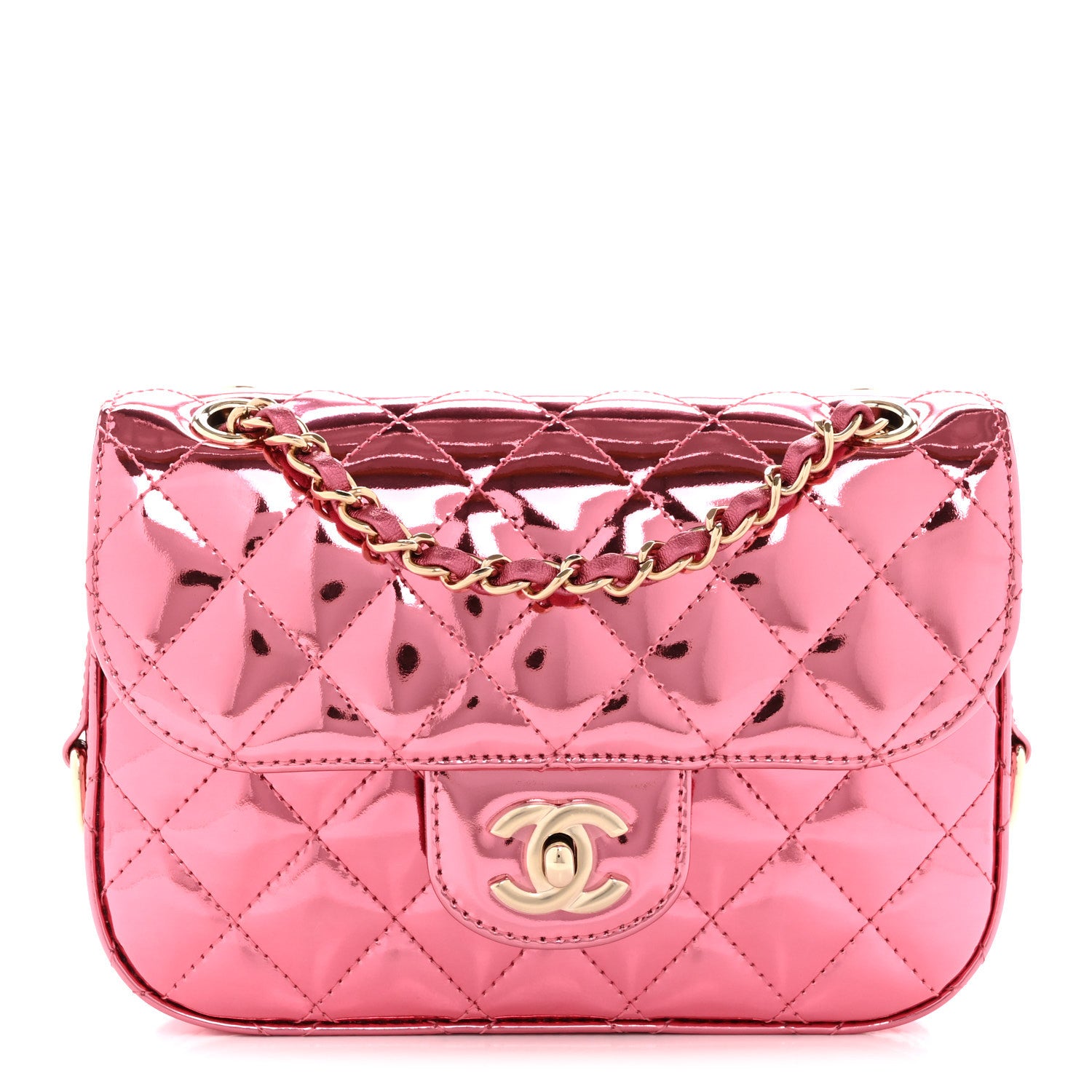 Chanel Mirror Calfskin Metallic Lambskin Quilted Hollywood Boulevard Mini Flap With Star Coin Purse Pink 1 of 12