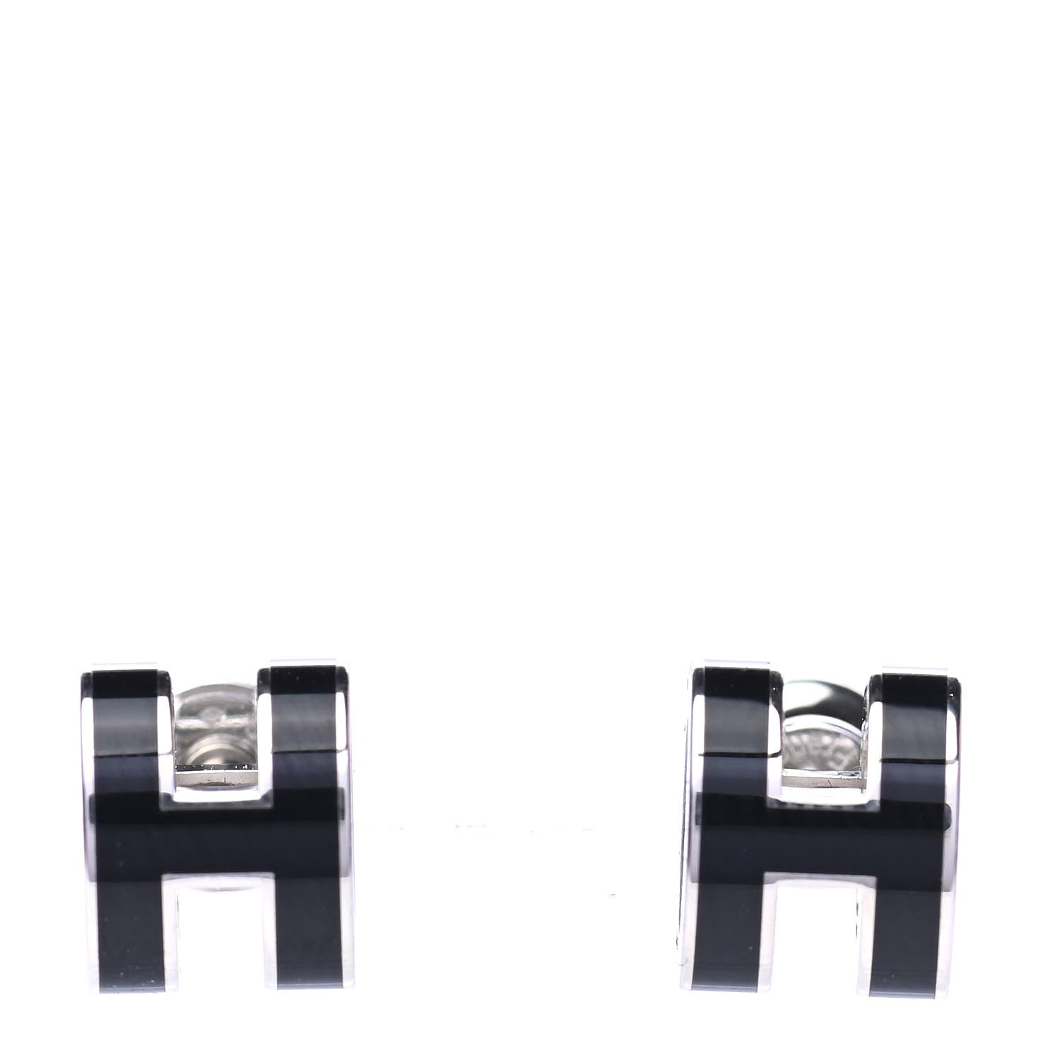 Hermes Palladium Lacquered Mini Pop H Earrings Black 1 of 4
