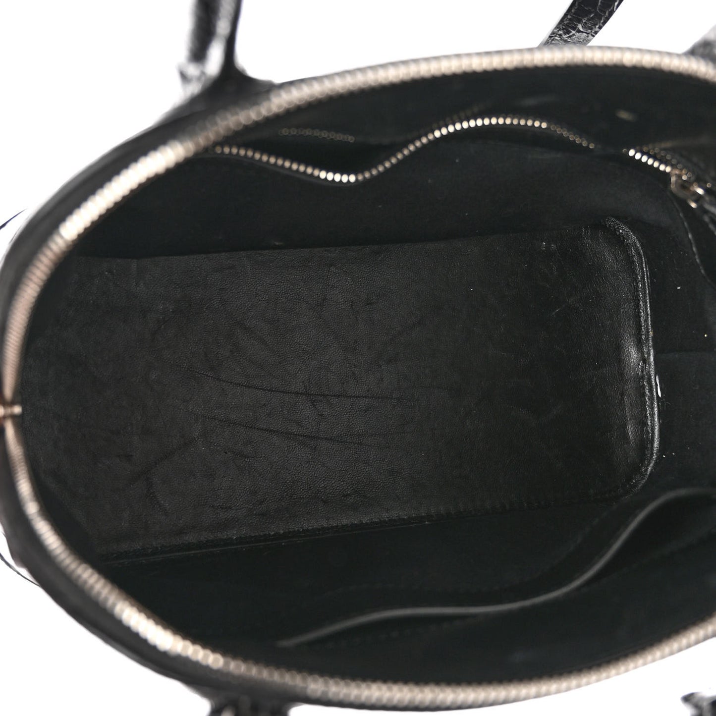 Shiny Calfskin Logo Crocodile Embossed S Ville Top Handle Bag Black White
