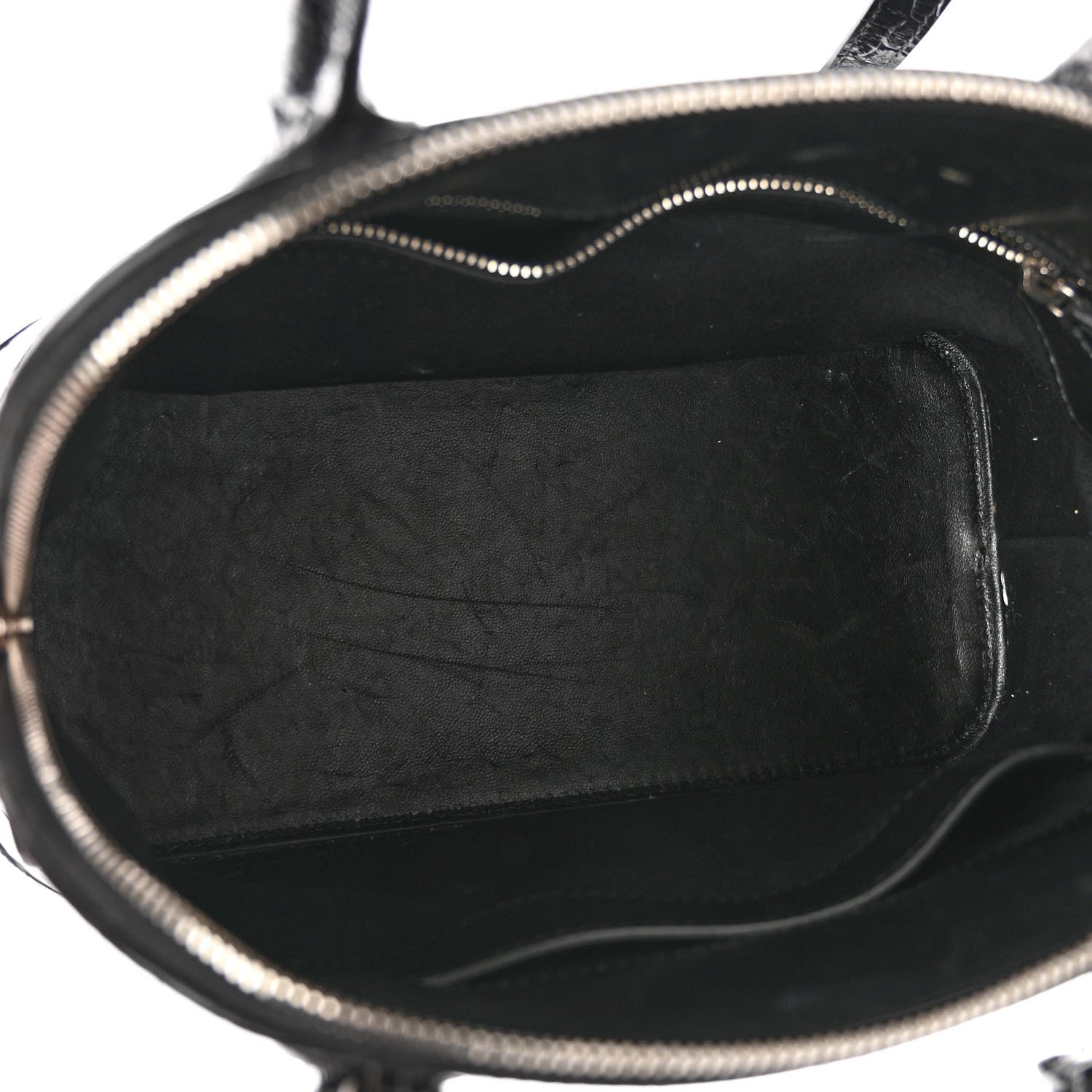 Balenciaga Shiny Calfskin Logo Crocodile Embossed S Ville Top Handle Bag Black White 5 of 10