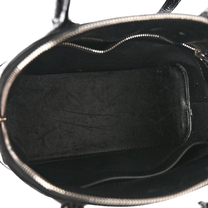 Balenciaga Shiny Calfskin Logo Crocodile Embossed S Ville Top Handle Bag Black White 5 of 10