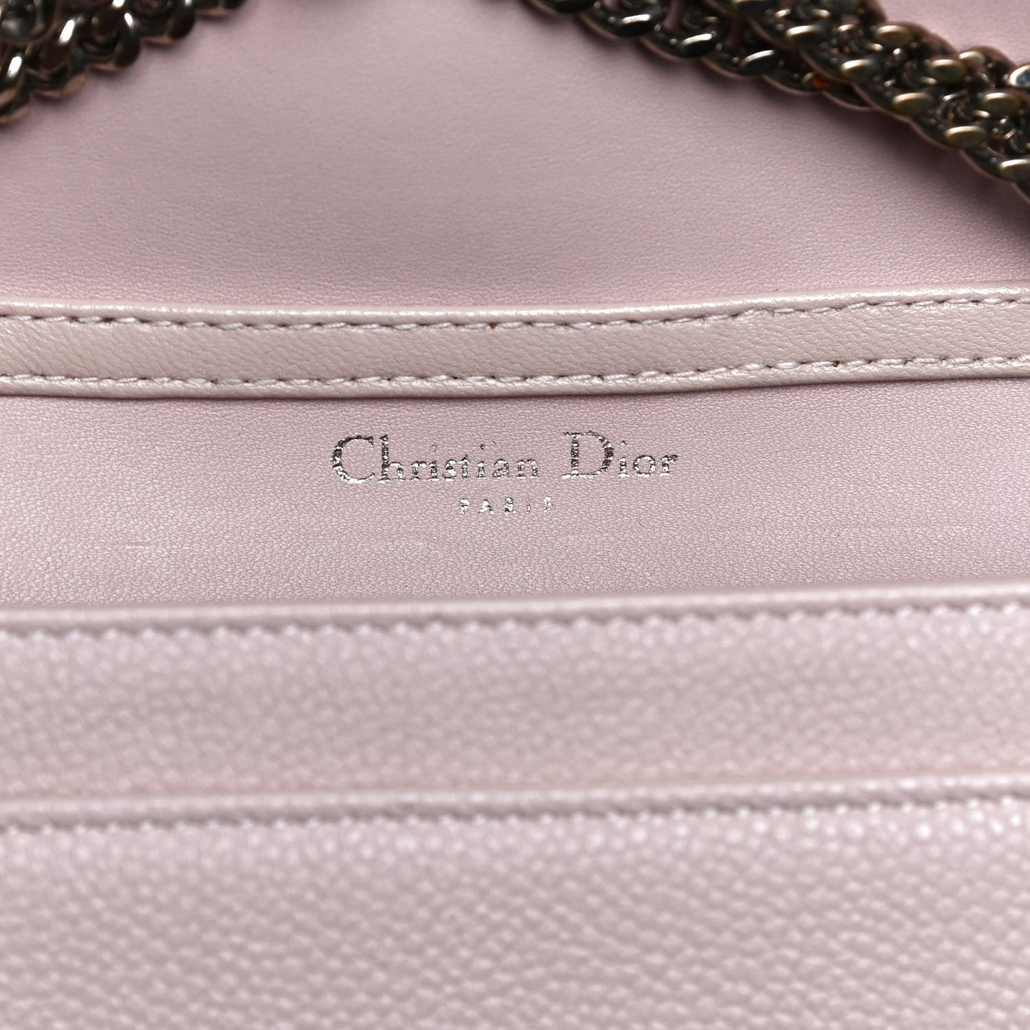 Grained Calfskin Diorama Wallet on Chain Pouch Rose Poudre