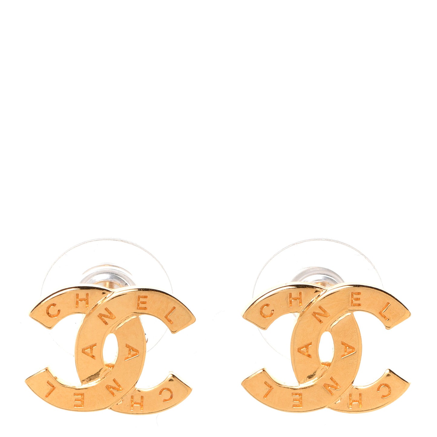 Metal CC Paris Button Stud Earrings Gold