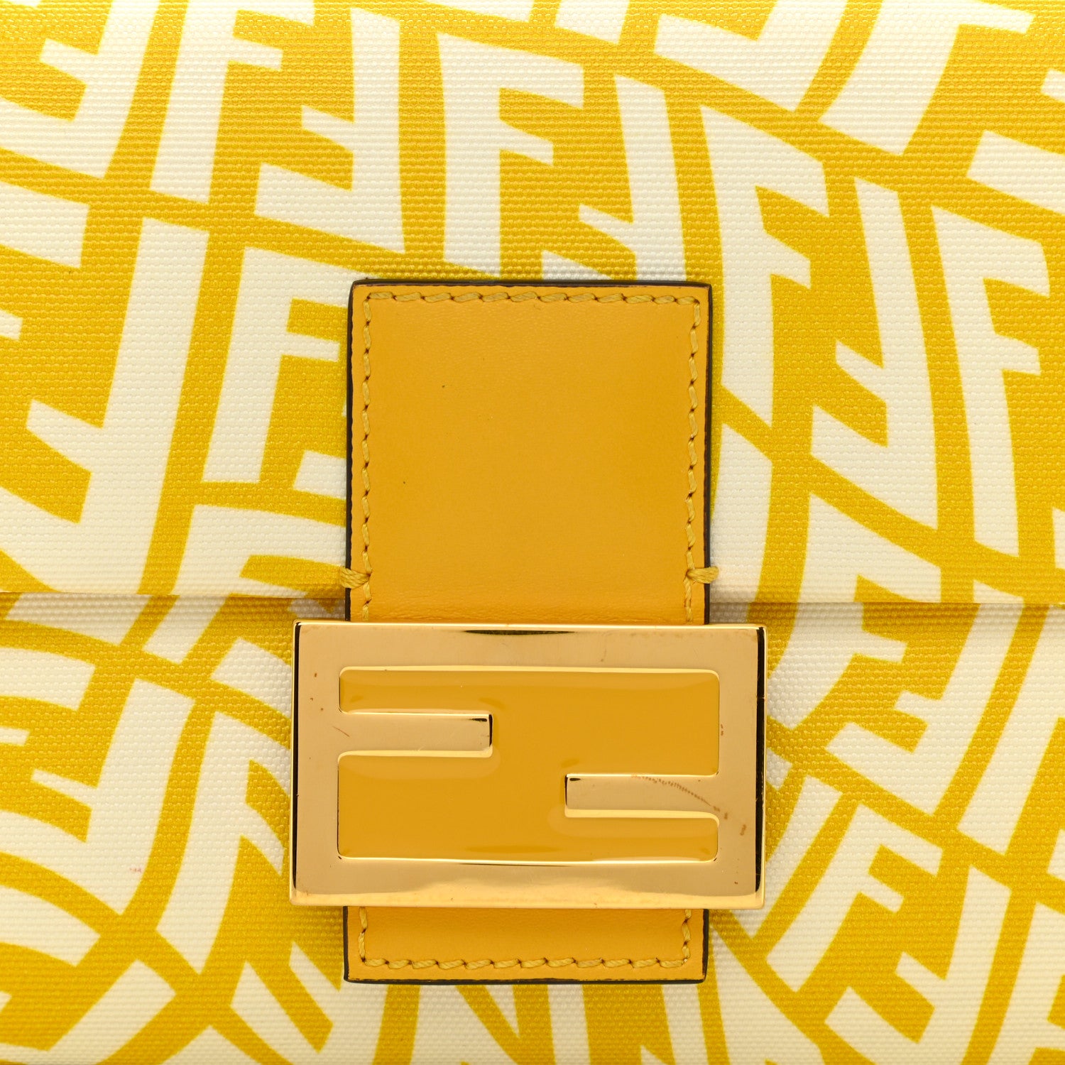 Fendi X SARAH COLEMAN Glazed Canvas Vitello King FF Vertigo Baguette 1997 Mimosa White 8 of 11