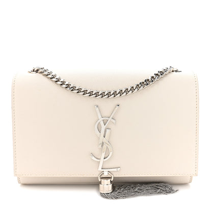 Saint Laurent Grain De Poudre Small Classic Monogram Kate Tassel Satchel Icy White 1 of 17