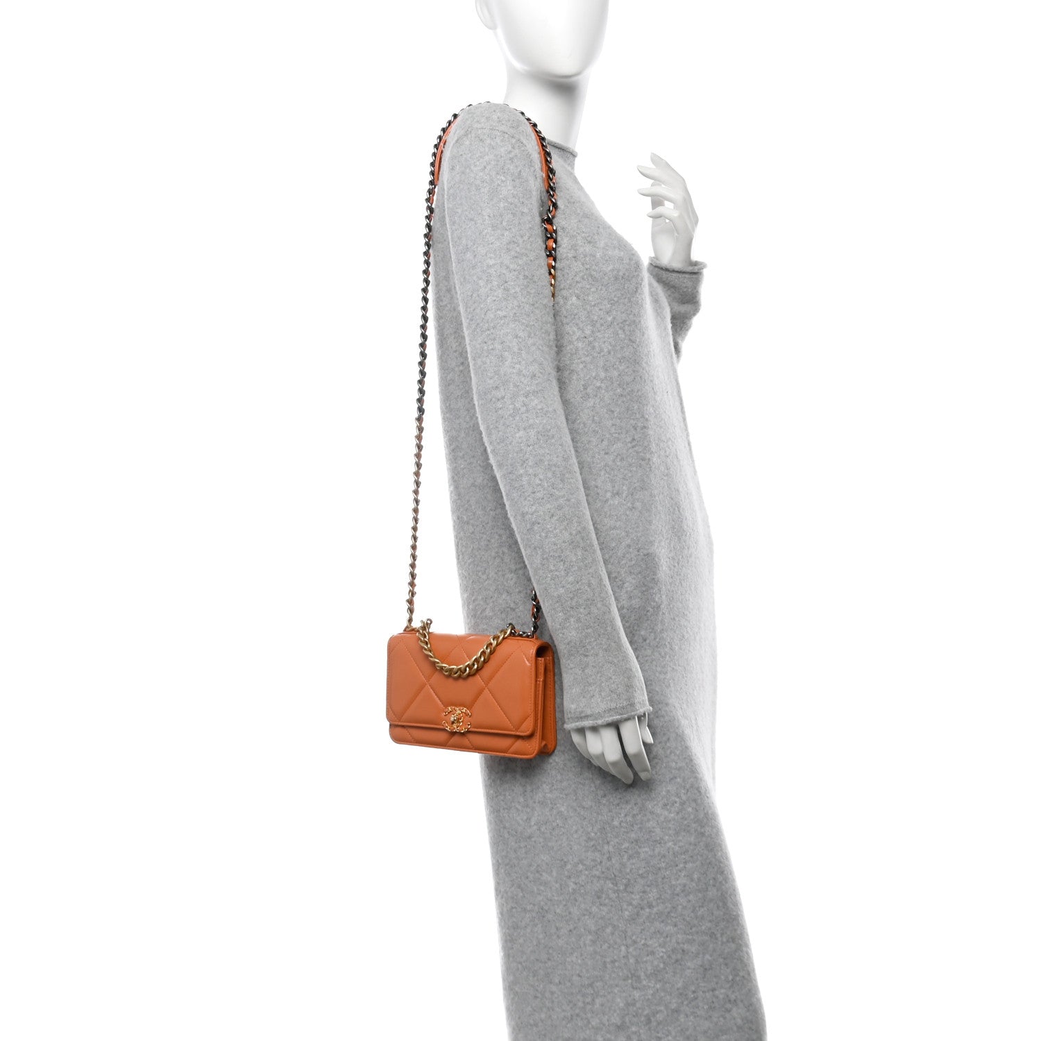 Chanel Lambskin Quilted Chanel 19 Wallet On Chain WOC Orange