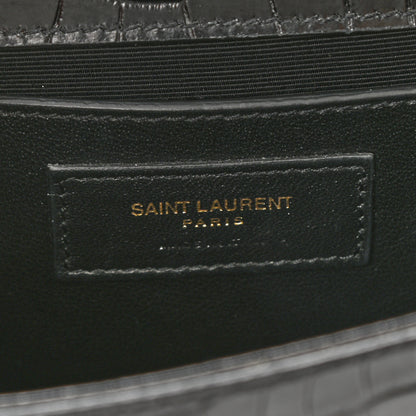 Saint Laurent Calfskin Crocodile Embossed Small Classic Monogram Kate Tassel Satchel Black 7 of 10