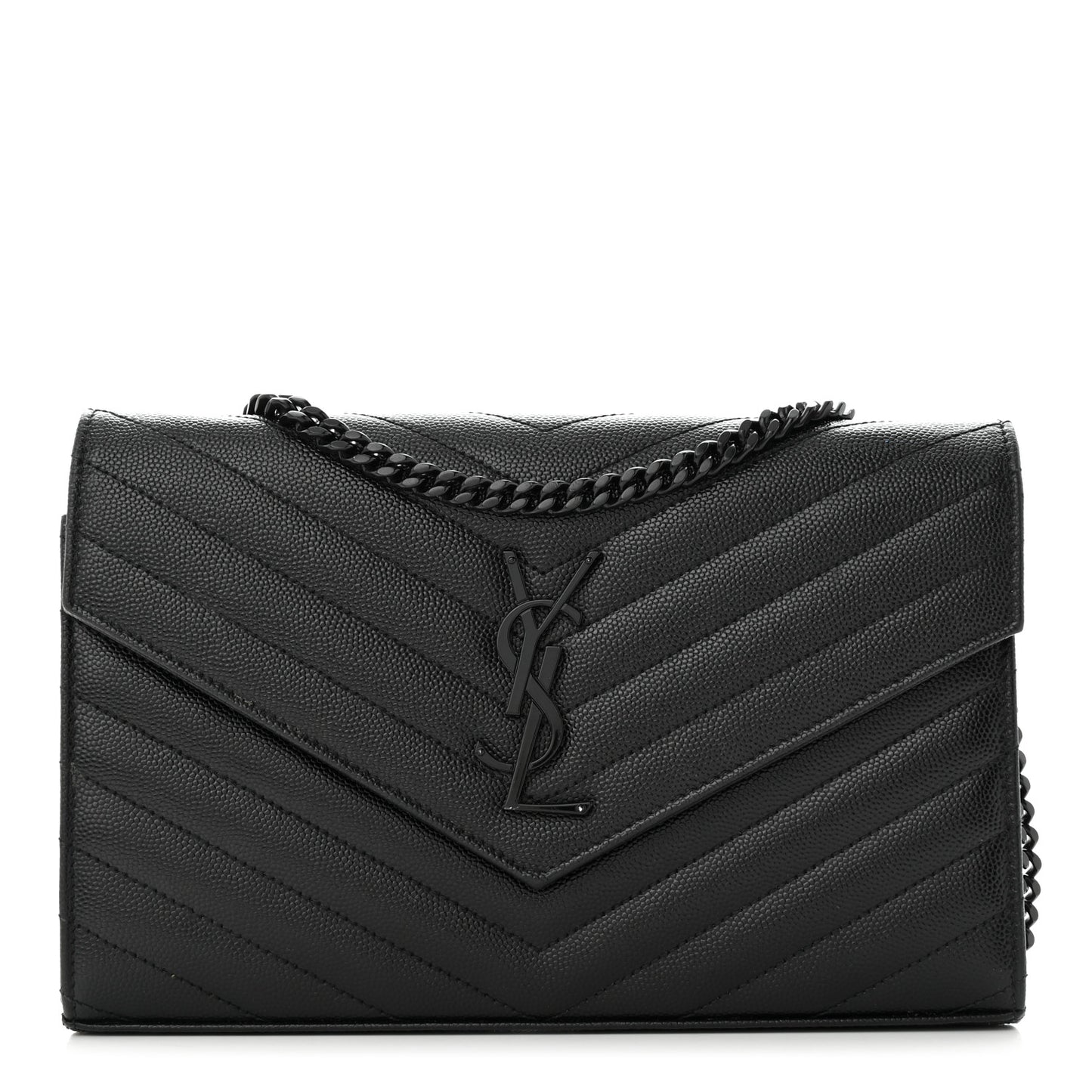 Grain De Poudre Matelasse Chevron Monogram Monochrome Chain Wallet Black