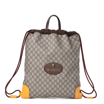 Gucci GG Supreme Monogram Neo Vintage Drawstring Backpack Beige New Acero Crop 1 of 10