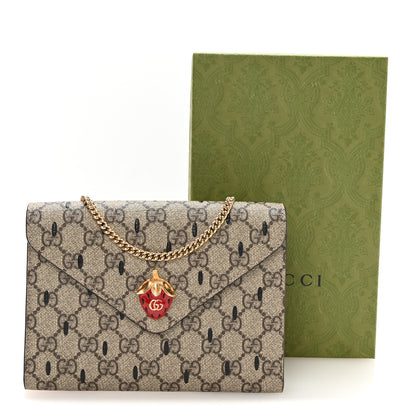 Gucci GG Supreme Monogram Strawberry Seed Textured Dollar Calfskin Enamel Double G Strawberry Wallet On Chain Beige Ebony Black New Acero Hibiscus Red 11 of 11