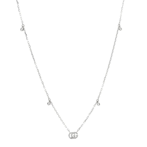 18K White Gold Diamond Running GG Pendant Necklace