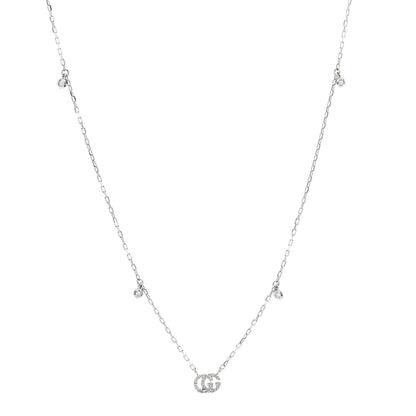 Gucci 18K White Gold Diamond Running GG Pendant Necklace 1 of 6